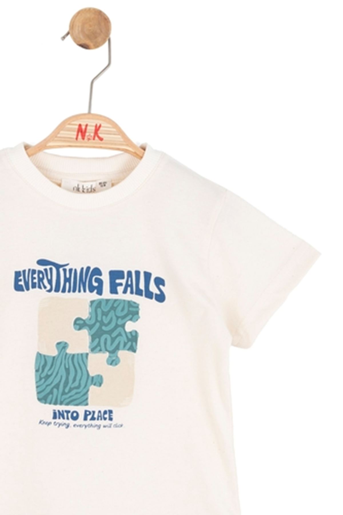 NK Kids 41602 PUZZLE T-SHIRT 1/4 Ekru-Yeşil