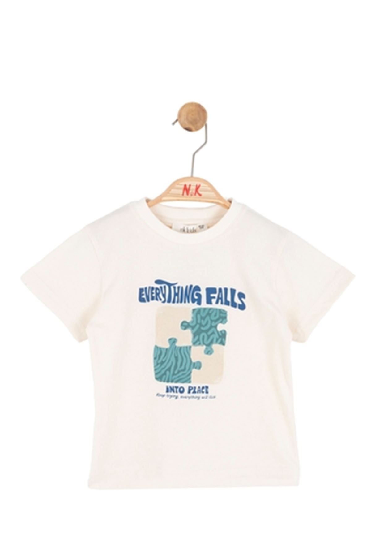 NK Kids 41602 PUZZLE T-SHIRT 1/4 Ekru-Yeşil