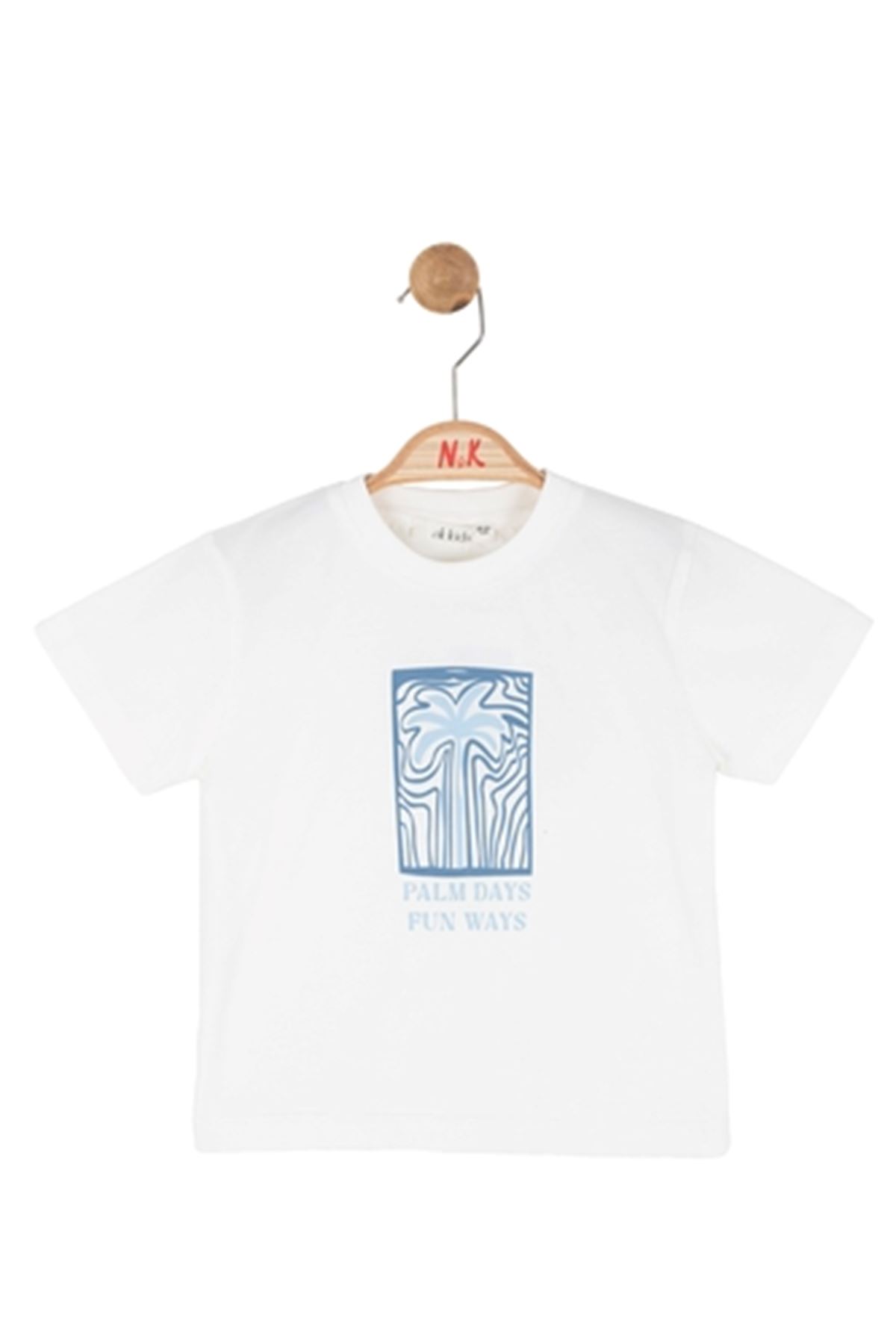 NK Kids 41636 PALM DAYS T-SHIRT 1/4 Ekru-Mavi