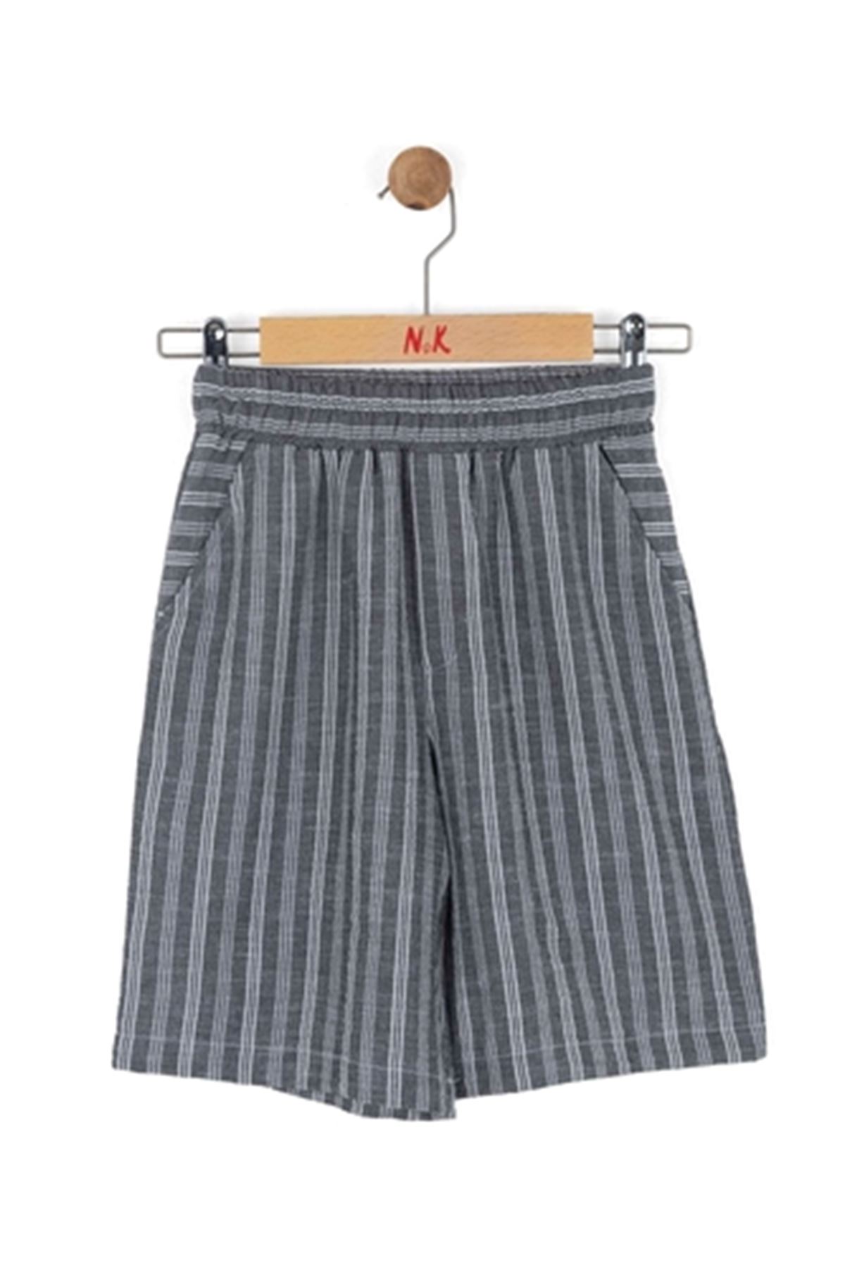 NK Kids 61325 ÇİZGİLİ KETEN ŞORT GRİ 8/14