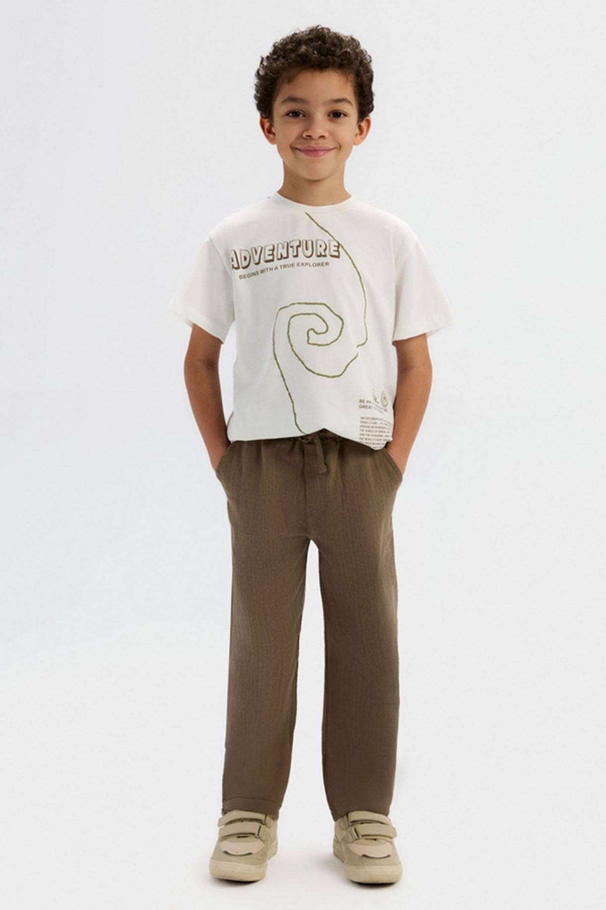 NK Kids 41512-GREAT T-SHIRT 4/8 EKRU-YEŞİL
