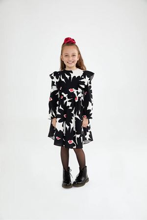 SheShe Siyah Çiçekli Pamuk Elbise