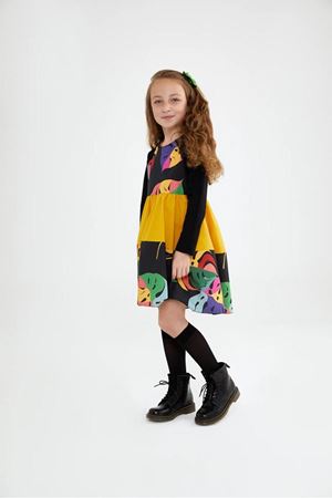 SheShe Hardal Yaprak Desenli Pamuk Elbise