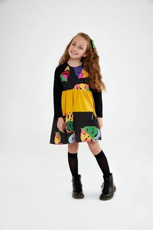 SheShe Hardal Yaprak Desenli Pamuk Elbise