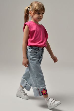 ÇİKOBY 1443-PEMBE NAKIŞLI KOT PANTOLON