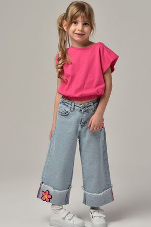 ÇİKOBY 1443-PEMBE NAKIŞLI KOT PANTOLON