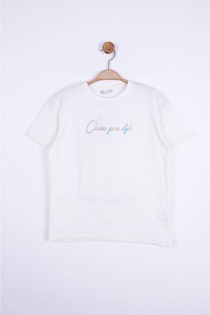 NK KIDS 34304-DANTEL DETAYLI TSHIRT EKRU