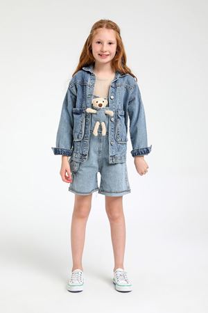 Escabel Kız Çocuk Ayıcıklı Kot Şort Salopet