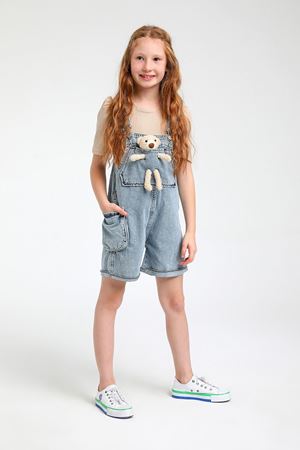 Escabel Kız Çocuk Ayıcıklı Kot Şort Salopet