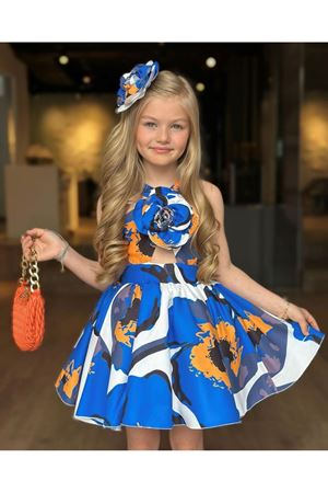 KIDS GARDEN ŞIK TASARIM ELBİSE MAVİ