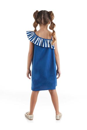 Denokids Çilekli Dokuma Kız Çocuk Lacivert Elbise 