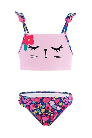 Denokids Çiçekli Kedi Kız Çocuk Bikini