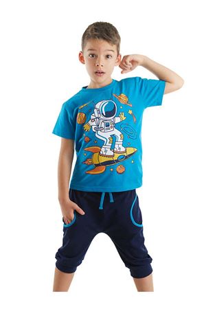 Denokids Astronot Erkek Çocuk T-shirt Kapri Şort Takım