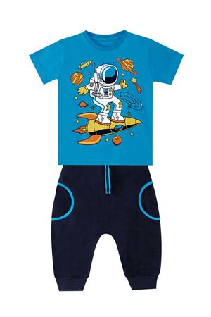 Denokids Astronot Erkek Çocuk T-shirt Kapri Şort Takım