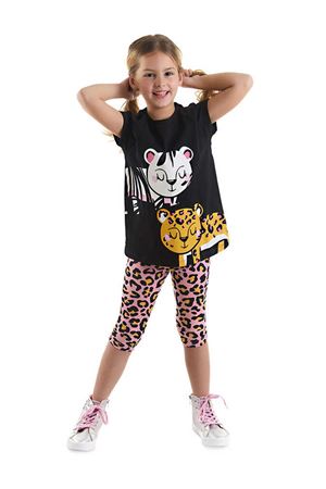 Denokids Leopar ve Zebra Kız Çocuk Tunik Tayt Takım