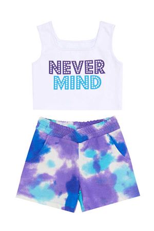 Denokids Never Mind Kız Çocuk Crop Top Batik Şort Takım