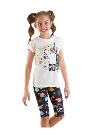 Denokids Uzayda Unicorn Kız Çocuk T-Shirt Tayt Takım