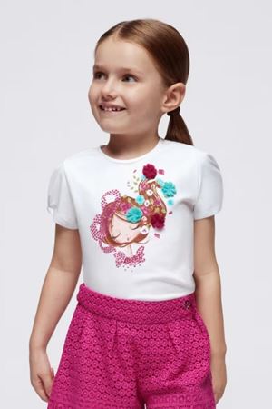 Mayoral Kız Çocuk T-Shirt 03080-19 Beyaz-Fuşya