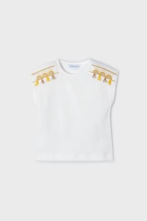 Mayoral Kız Çocuk T-Shirt 3081-55 Bal Beyaz