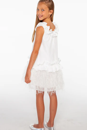 Sheshe DSL0302-Beyaz Tüylü Elbise