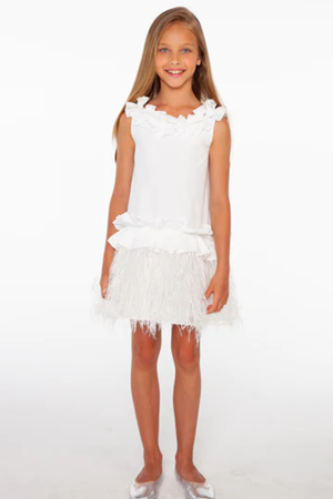 Sheshe DSL0302-Beyaz Tüylü Elbise