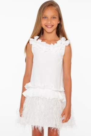 Sheshe DSL0302-Beyaz Tüylü Elbise