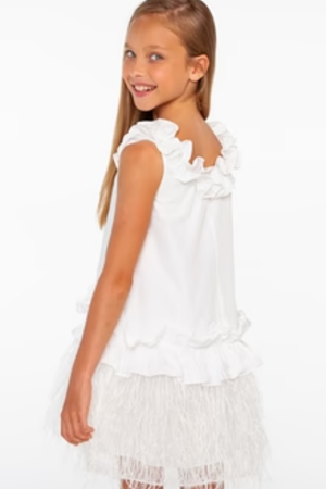 Sheshe DSL0302-Beyaz Tüylü Elbise