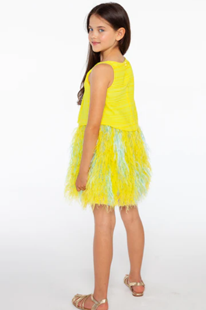 Sheshe DSL0305-Sarı Tüy Elbise