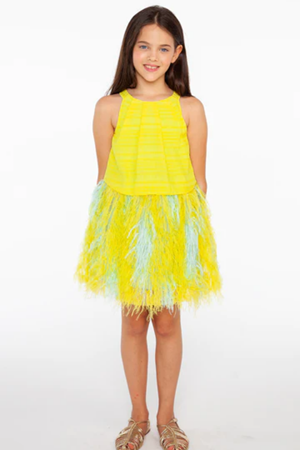 Sheshe DSL0305-Sarı Tüy Elbise