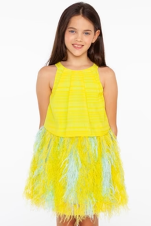 Sheshe DSL0305-Sarı Tüy Elbise