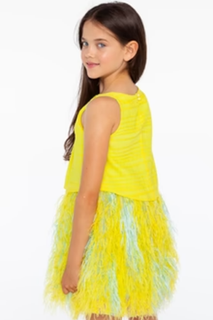 Sheshe DSL0305-Sarı Tüy Elbise