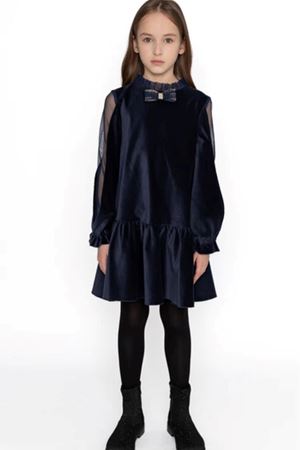 Kids Garden Lacivert Kadife Kol Detaylı Elbise