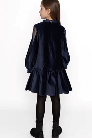 Kids Garden Lacivert Kadife Kol Detaylı Elbise
