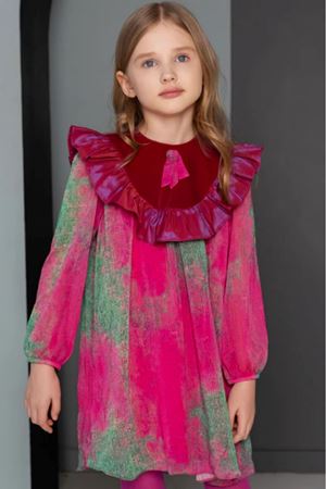 Kids Garden Fuşya Fırfır Şifon Elbise DSL0352