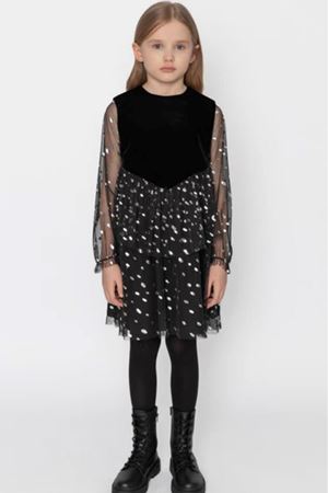 Kids Garden Tül Kollu Işıltılı Kadife Elbise DSL0356