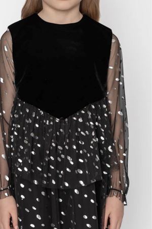 Kids Garden Tül Kollu Işıltılı Kadife Elbise DSL0356