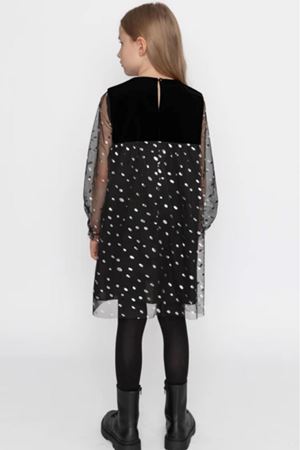 Kids Garden Tül Kollu Işıltılı Kadife Elbise DSL0356