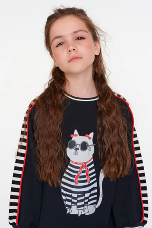 SHESHE DSL0460 Kedi Desenli Elbise