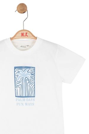 NK Kids 41636 PALM DAYS T-SHIRT 1/4 Ekru-Mavi