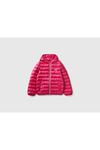 BENETTON KIZ ÇOCUK FUŞYA LOGOLU MEVSİMLİK İNCE PUFFER MONT